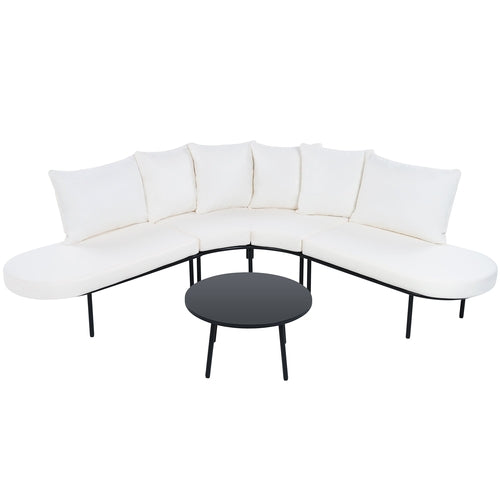 Patio Half-Moon Curved Outdoor Furniture Sofa Set with Coffee Table - Phoenix Fire Art Store