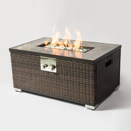 Outdoor Fire Table Propane Pit Rattan With Tile Tabletop - Phoenix Fire Art Store