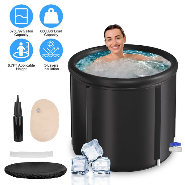 97Gal Ice Bath Tub With Cover for Cold Water Therapy, 660LBS Load Capacity 33.46x33.46x29.52in