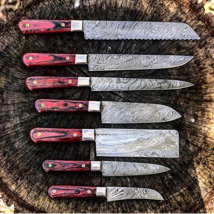 Full Tang Custom Handmade Damascus Steel Kitchen Knives Set - Phoenix Fire Art Store