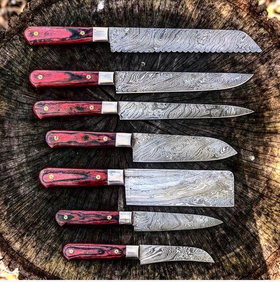 Full Tang Custom Handmade Damascus Steel Kitchen Knives Set - Phoenix Fire Art Store