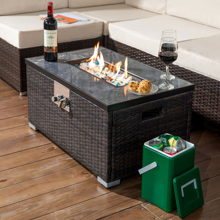 Outdoor Fire Table Propane Pit Rattan With Tile Tabletop - Phoenix Fire Art Store
