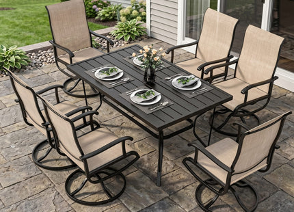 Pamapic Textilene Dining Table with 6 Swivel Chairs (7 Pieces) Pamapic