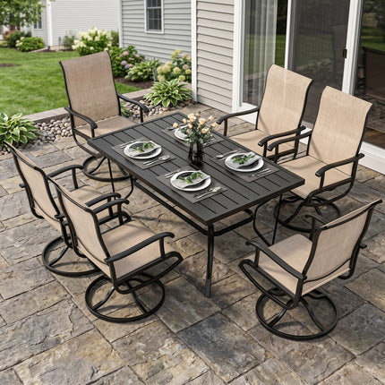 Pamapic Textilene Dining Table with 6 Swivel Chairs (7 Pieces) Pamapic
