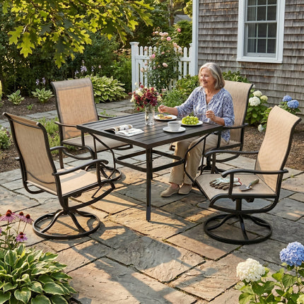 Pamapic 5-Piece Patio Dining Set with 4 Textilene Swivel Chairs Pamapic