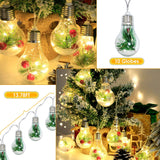 1Pc 13.78FT Christmas Snow Globe String Light Battery Powered 10 LED Bulbs Indoor Christmas Lights With Pine Needles Snowflakes Berries