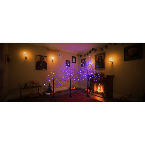3 Pack Halloween Spooky Tree with Purple Lights, 4FT 5FT And 6FT, Lighted Black Tree for Halloween Decoration