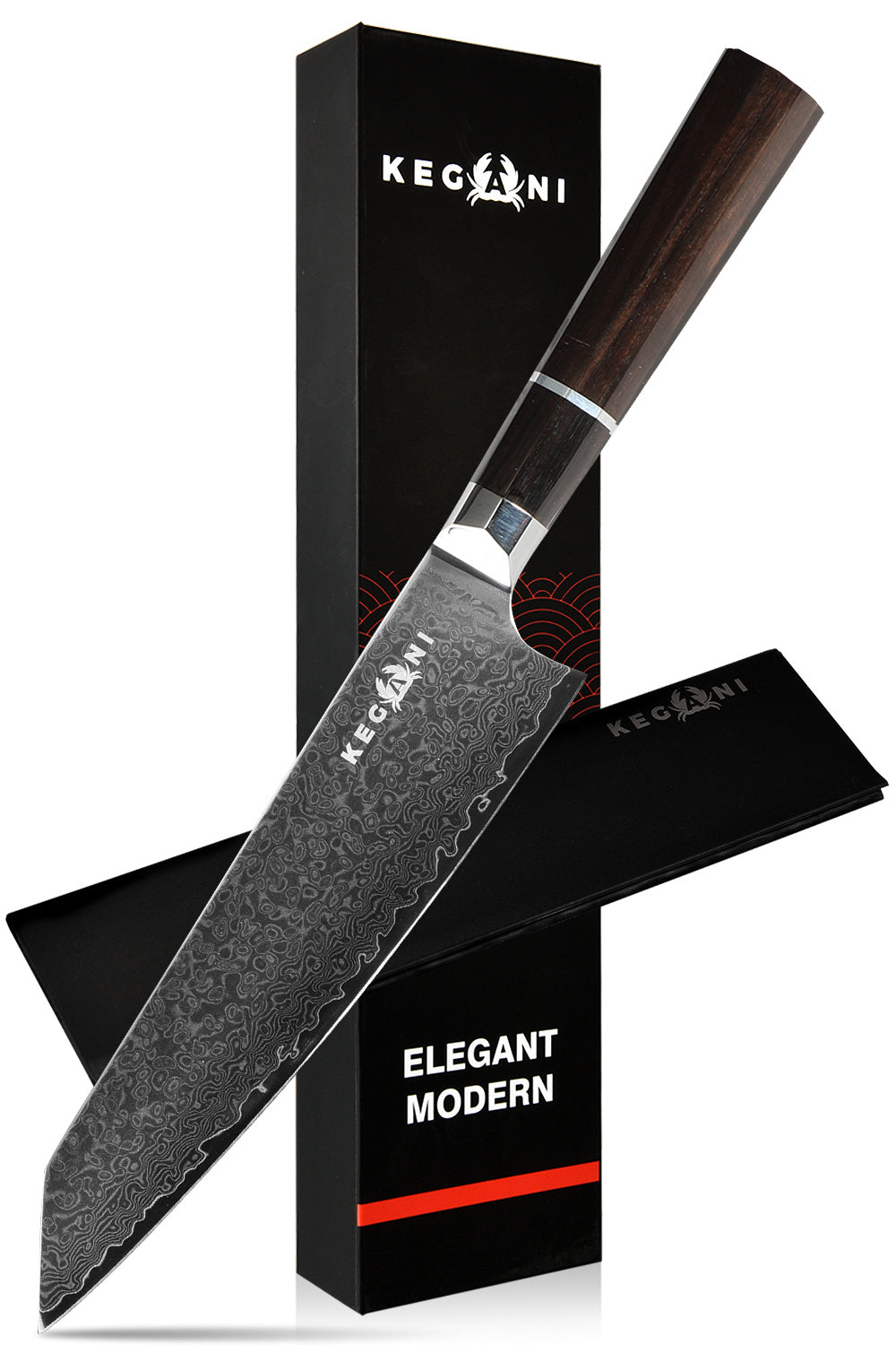Kegani 8 Inch Japanese 72 Layer VG-10 Damascus Kiritsuke Chef Knife, Ebony Full Tang Handle - Phoenix Fire Art Store