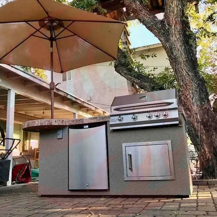 Kokomo Grill BBQ Island Maui 7'6" with 33" Round Bar, LED Lights & Built-In BBQ - Phoenix Fire Art Store