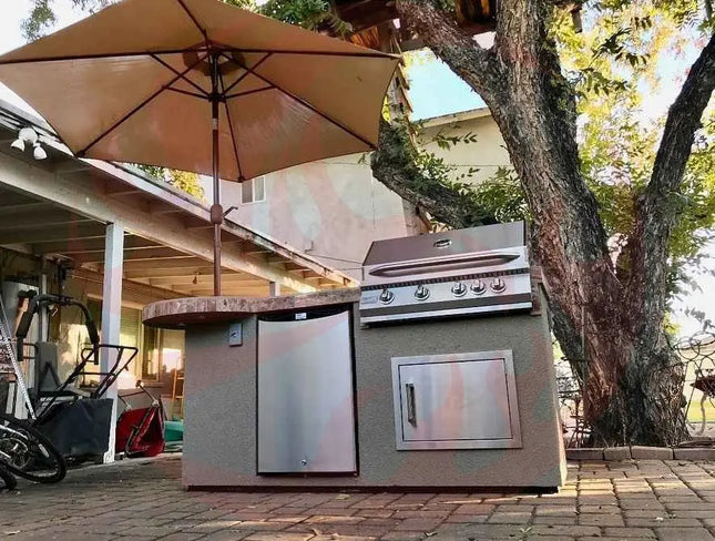 Kokomo Grill BBQ Island Maui 7'6" with 33" Round Bar, LED Lights & Built-In BBQ - Phoenix Fire Art Store