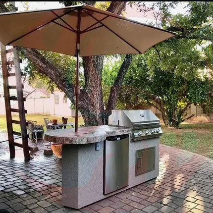 Kokomo Grill BBQ Island Maui 7'6" with 33" Round Bar, LED Lights & Built-In BBQ - Phoenix Fire Art Store