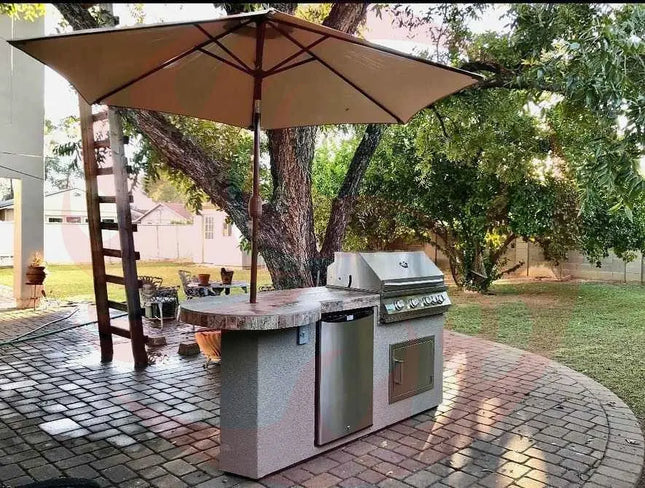 Kokomo Grill BBQ Island Maui 7'6" with 33" Round Bar, LED Lights & Built-In BBQ - Phoenix Fire Art Store