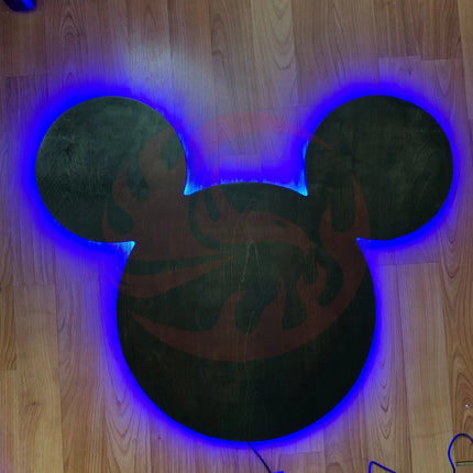 Wooden Mickey Head Wall Art with LED Backlighting and Custom Personalization iCraftWoodGoods