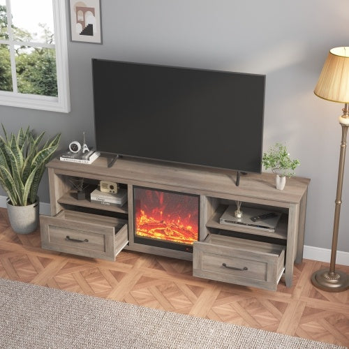 70.08 Inch Length TV Stand For Living Room And Bedroom, With 2 Drawers And 4 High-Capacity Storage Compartment, Grey Walnut Suitable For Fireplace