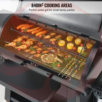 62" Heavy-Duty Portable Wood Pellet BBQ Grill With Cart (SAK91308) - Phoenix Fire Art Store