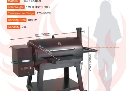 62" Heavy-Duty Portable Wood Pellet BBQ Grill With Cart (SAK91308) - Phoenix Fire Art Store