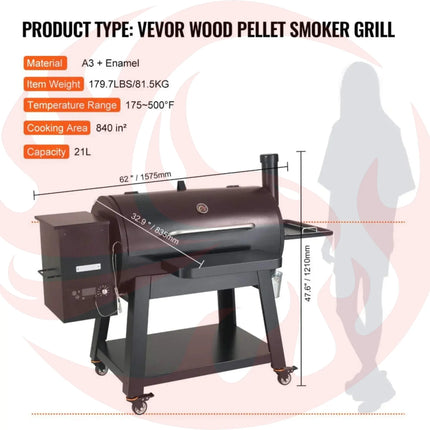 62" Heavy-Duty Portable Wood Pellet BBQ Grill With Cart (SAK91308) - Phoenix Fire Art Store