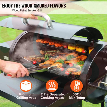 62" Heavy-Duty Portable Wood Pellet BBQ Grill With Cart (SAK91308) - Phoenix Fire Art Store