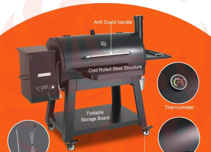 62" Heavy-Duty Portable Wood Pellet BBQ Grill With Cart (SAK91308) - Phoenix Fire Art Store