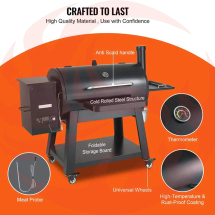 62" Heavy-Duty Portable Wood Pellet BBQ Grill With Cart (SAK91308) - Phoenix Fire Art Store