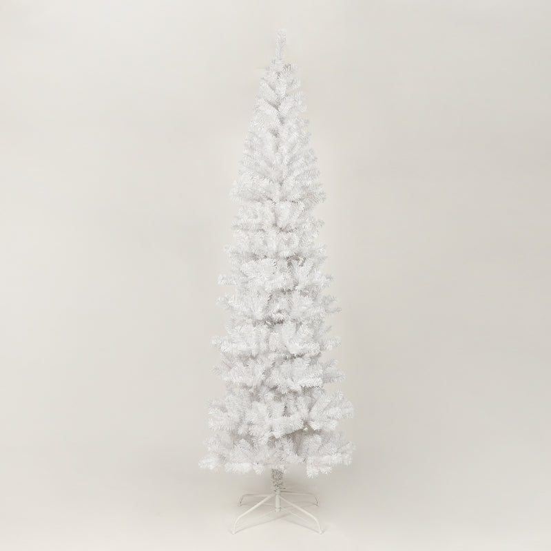 7.5 Feet White Slender Faux Christmas Tree Including Foldable Metal Stands