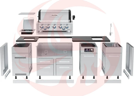Broil King 10 1/2-Foot Outdoor Kitchen Island with Imperial QS 590i 5-Burner Gas Grill, Rotisserie, Side Burner, Sink, Refrigerator & iQue™ Technology Control - Phoenix Fire Art Store