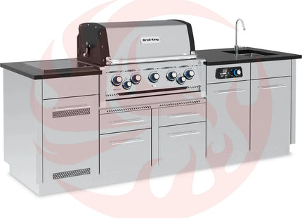 Broil King 8-Foot Outdoor Kitchen Island with Imperial QS 590i 5-Burner Gas Grill, Rotisserie, Side Burner, Sink & iQue™ Technology Control - Phoenix Fire Art Store