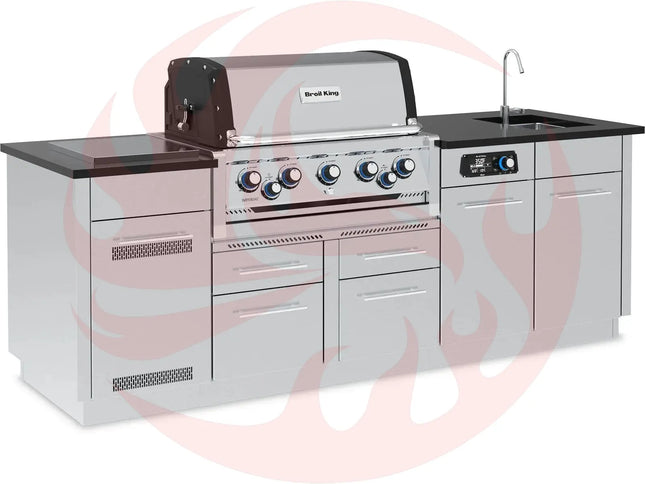 Broil King 8-Foot Outdoor Kitchen Island with Imperial QS 590i 5-Burner Gas Grill, Rotisserie, Side Burner, Sink & iQue™ Technology Control - Phoenix Fire Art Store