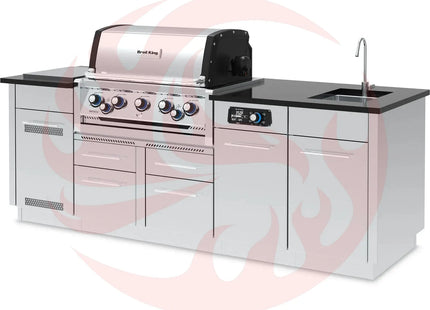 Broil King 8-Foot Outdoor Kitchen Island with Imperial QS 590i 5-Burner Gas Grill, Rotisserie, Side Burner, Sink & iQue™ Technology Control - Phoenix Fire Art Store