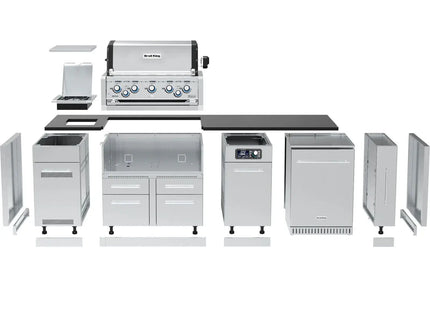 Broil King 9-Foot Outdoor Kitchen Island with Imperial QS 590i 5-Burner Gas Grill, Rotisserie, Side Burner, Refrigerator & iQue™ Technology Control - Phoenix Fire Art Store