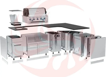 Broil King 111 x 70-Inch Outdoor Kitchen Island with Imperial QS 590i 5-Burner Gas Grill, Rotisserie, Side Burner, Refrigerator & iQue™ Technology Control - Phoenix Fire Art Store
