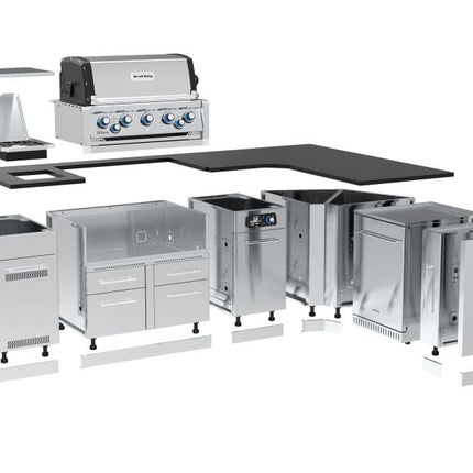 Broil King 111 x 70-Inch Outdoor Kitchen Island with Imperial QS 590i 5-Burner Gas Grill, Rotisserie, Side Burner, Refrigerator & iQue™ Technology Control