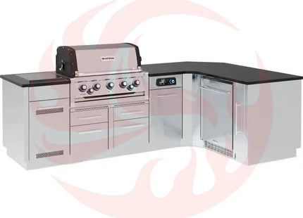 Broil King 111 x 70-Inch Outdoor Kitchen Island with Imperial QS 590i 5-Burner Gas Grill, Rotisserie, Side Burner, Refrigerator & iQue™ Technology Control - Phoenix Fire Art Store