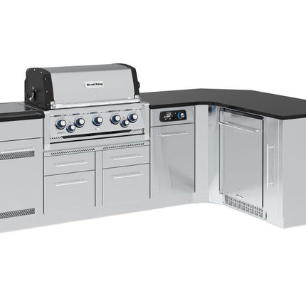 Broil King 111 x 70-Inch Outdoor Kitchen Island with Imperial QS 590i 5-Burner Gas Grill, Rotisserie, Side Burner, Refrigerator & iQue™ Technology Control