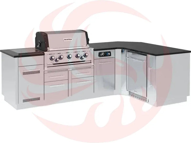 Broil King 111 x 70-Inch Outdoor Kitchen Island with Imperial QS 590i 5-Burner Gas Grill, Rotisserie, Side Burner, Refrigerator & iQue™ Technology Control - Phoenix Fire Art Store