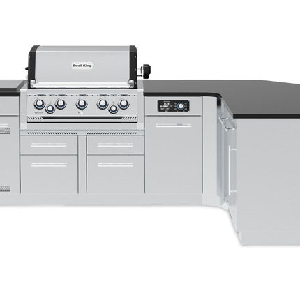 Broil King 111 x 70-Inch Outdoor Kitchen Island with Imperial QS 590i 5-Burner Gas Grill, Rotisserie, Side Burner, Refrigerator & iQue™ Technology Control