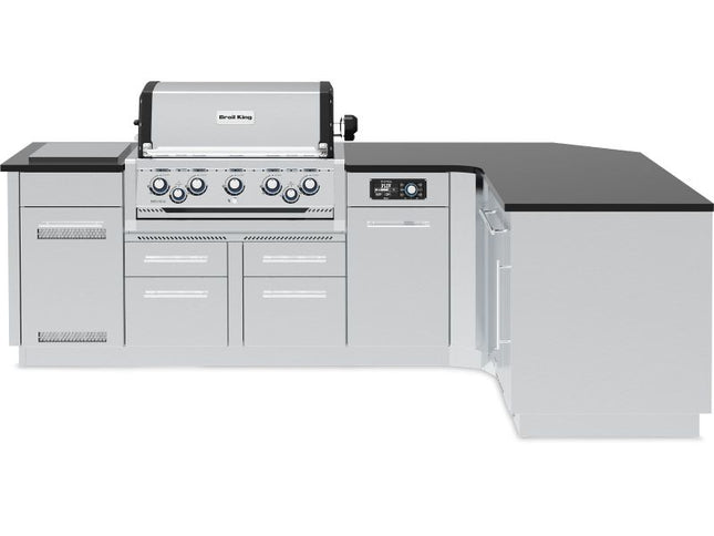 Broil King 111 x 70-Inch Outdoor Kitchen Island with Imperial QS 590i 5-Burner Gas Grill, Rotisserie, Side Burner, Refrigerator & iQue™ Technology Control