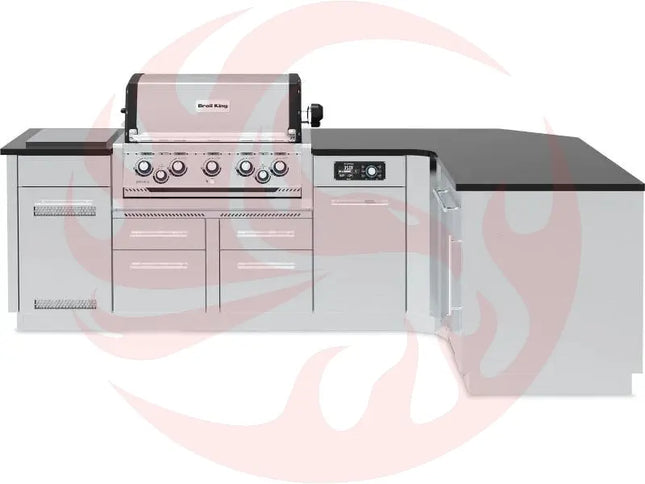 Broil King 111 x 70-Inch Outdoor Kitchen Island with Imperial QS 590i 5-Burner Gas Grill, Rotisserie, Side Burner, Refrigerator & iQue™ Technology Control - Phoenix Fire Art Store