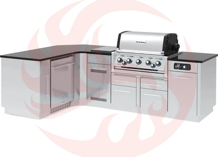 Broil King 69 x 111-Inch Outdoor Kitchen Island with Imperial QS 590i 5-Burner Gas Grill, Rotisserie, Side Burner, Refrigerator & iQue™ Technology Control - Phoenix Fire Art Store
