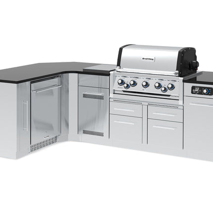 Broil King 69 x 111-Inch Outdoor Kitchen Island with Imperial QS 590i 5-Burner Gas Grill, Rotisserie, Side Burner, Refrigerator & iQue™ Technology Control