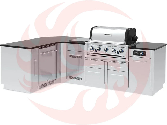 Broil King 69 x 111-Inch Outdoor Kitchen Island with Imperial QS 590i 5-Burner Gas Grill, Rotisserie, Side Burner, Refrigerator & iQue™ Technology Control - Phoenix Fire Art Store