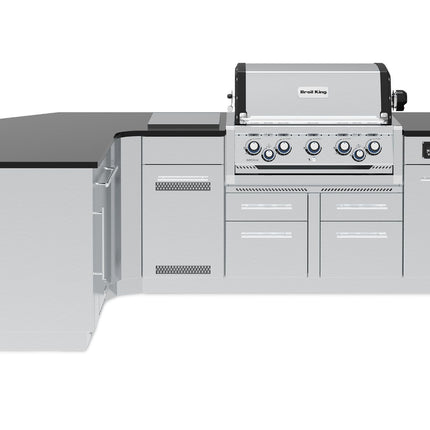Broil King 69 x 111-Inch Outdoor Kitchen Island with Imperial QS 590i 5-Burner Gas Grill, Rotisserie, Side Burner, Refrigerator & iQue™ Technology Control