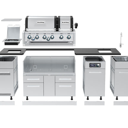 Broil King 8 1/2-Foot Outdoor Kitchen Island with Imperial QS 690i 6-Burner Gas Grill, Rotisserie, Side Burner, Sink & iQue™ Technology Control (Left Orientation)