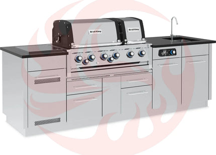 Broil King 8 1/2-Foot Outdoor Kitchen Island with Imperial QS 690i 6-Burner Gas Grill, Rotisserie, Side Burner, Sink & iQue™ Technology Control (Left Orientation) - Phoenix Fire Art Store