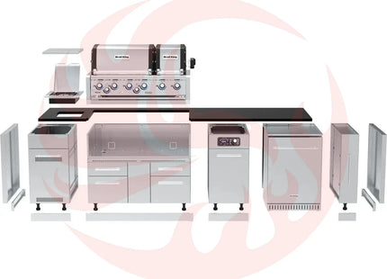 Broil King 9 3/4-Foot Outdoor Kitchen Island with Imperial QS 690i 6-Burner Gas Grill, Rotisserie, Side Burner, Refrigerator & iQue™ Technology Control - Phoenix Fire Art Store