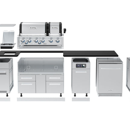 Broil King 9 3/4-Foot Outdoor Kitchen Island with Imperial QS 690i 6-Burner Gas Grill, Rotisserie, Side Burner, Refrigerator & iQue™ Technology Control