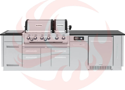 Broil King 9 3/4-Foot Outdoor Kitchen Island with Imperial QS 690i 6-Burner Gas Grill, Rotisserie, Side Burner, Refrigerator & iQue™ Technology Control - Phoenix Fire Art Store