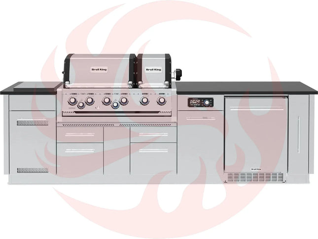 Broil King 9 3/4-Foot Outdoor Kitchen Island with Imperial QS 690i 6-Burner Gas Grill, Rotisserie, Side Burner, Refrigerator & iQue™ Technology Control - Phoenix Fire Art Store