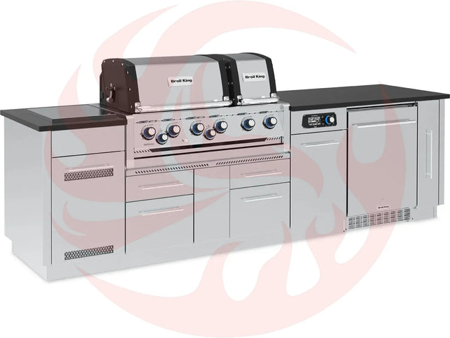 Broil King 9 3/4-Foot Outdoor Kitchen Island with Imperial QS 690i 6-Burner Gas Grill, Rotisserie, Side Burner, Refrigerator & iQue™ Technology Control - Phoenix Fire Art Store