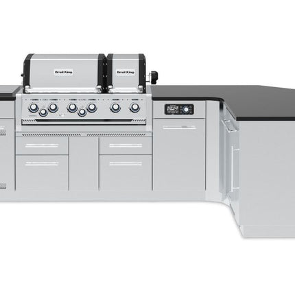 Broil King 118 x 70-Inch Outdoor Kitchen Island with Imperial QS 690i 6-Burner Gas Grill, Rotisserie, Side Burner, Refrigerator & iQue™ Technology Control